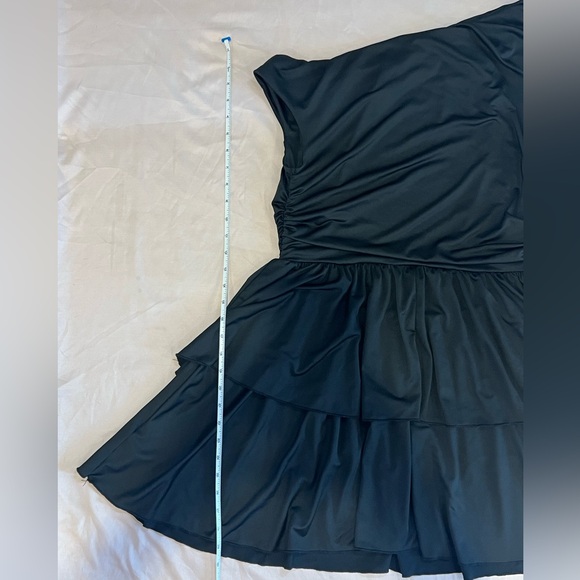 Black One Shoulder Ruched Stretch Mini Dress Ruffle Tiered Party Y2K Size 1X - Picture 5 of 5